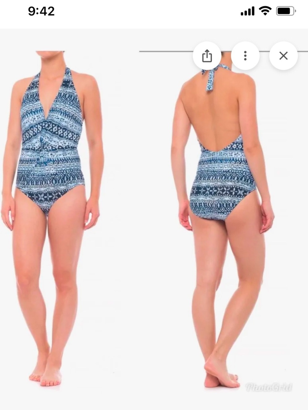 Jantzen women’s Tummy control halter plunge blue Gem One-Piece Swimsuit